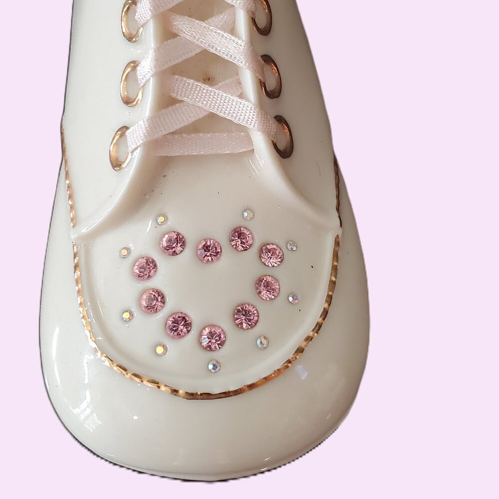 VINTAGE Lenox Baby Girl Shoe China Pink Swarovski Crystals 24K Gold Trim